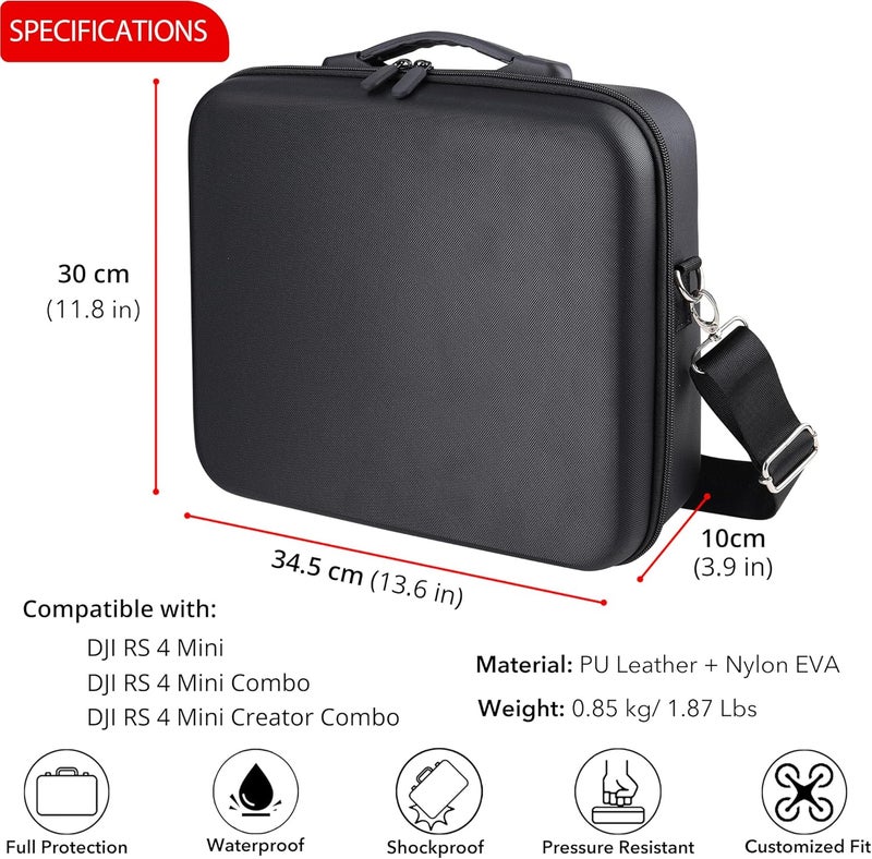 PONYRC حقيبة حمل RS 4 ميني، حقيبة سفر محمولة مقاومة للماء من جلد PU لتخزين الكتف لجهاز DJI RS 4 ميني كرييتور كومبو، مثبت خفيف الوزن وإكسسواراته - Image 5